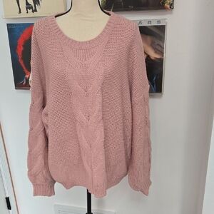 SHEIN Dusty Pink Cable Knit Scoop Neck Sweater